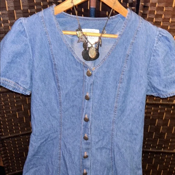 JIM ELLIOT Vintage 90s Blue Denim Button-Down Dress - Picture 3 of 8